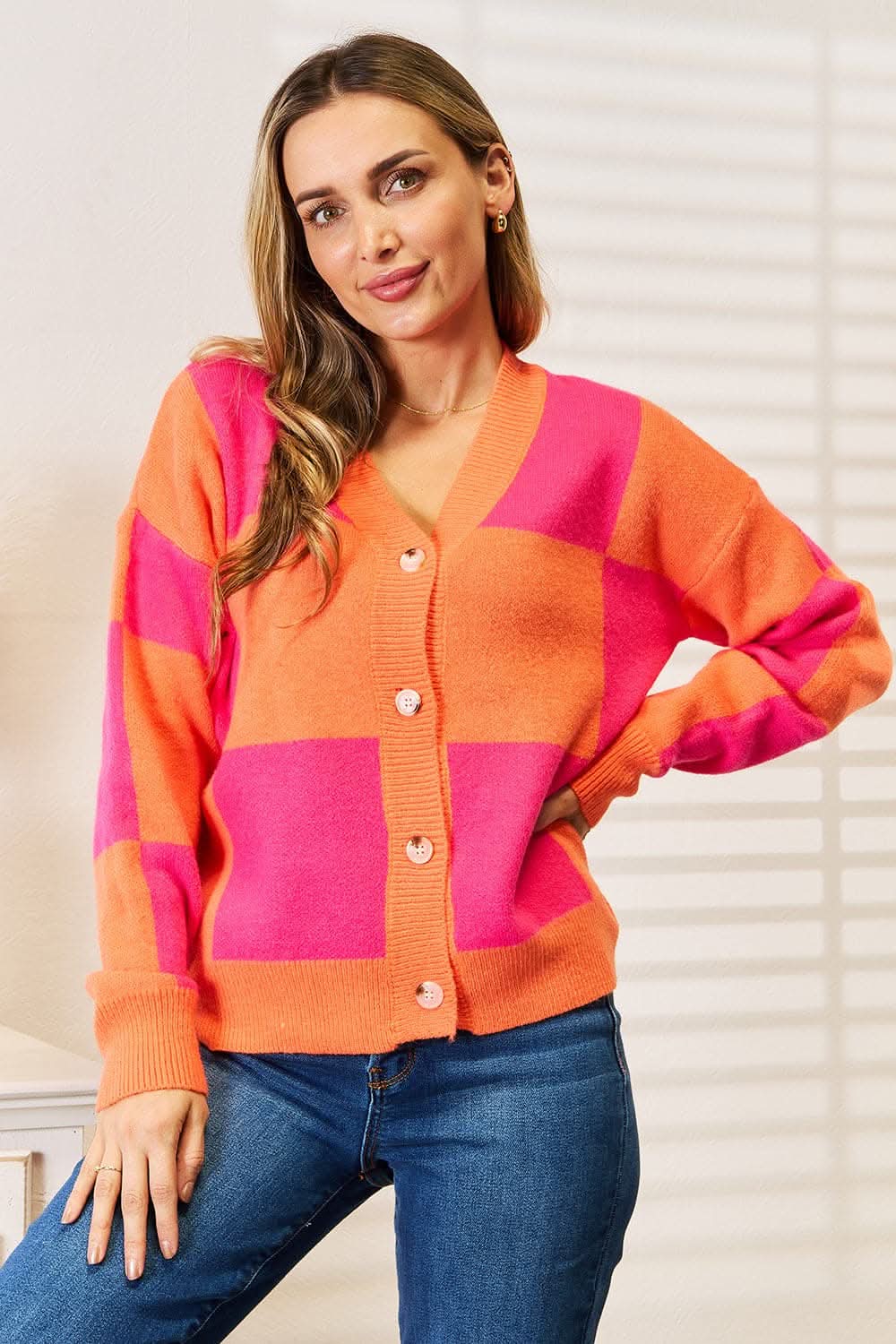 Woven right checkered cardigan - Love Salve